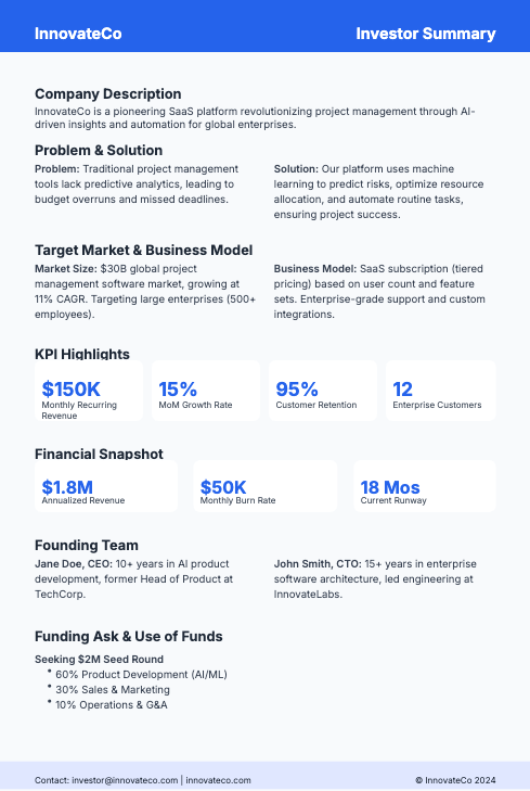 Investor Snapshot: Traction, Metrics & Ask
